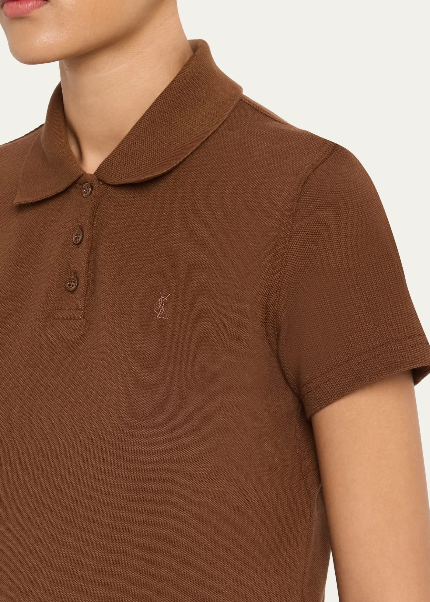 Saint LaurentYSL Cotton Pique Crop Polo Shirt