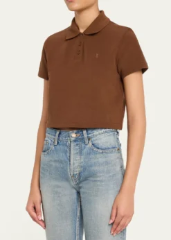 Saint LaurentYSL Cotton Pique Crop Polo Shirt