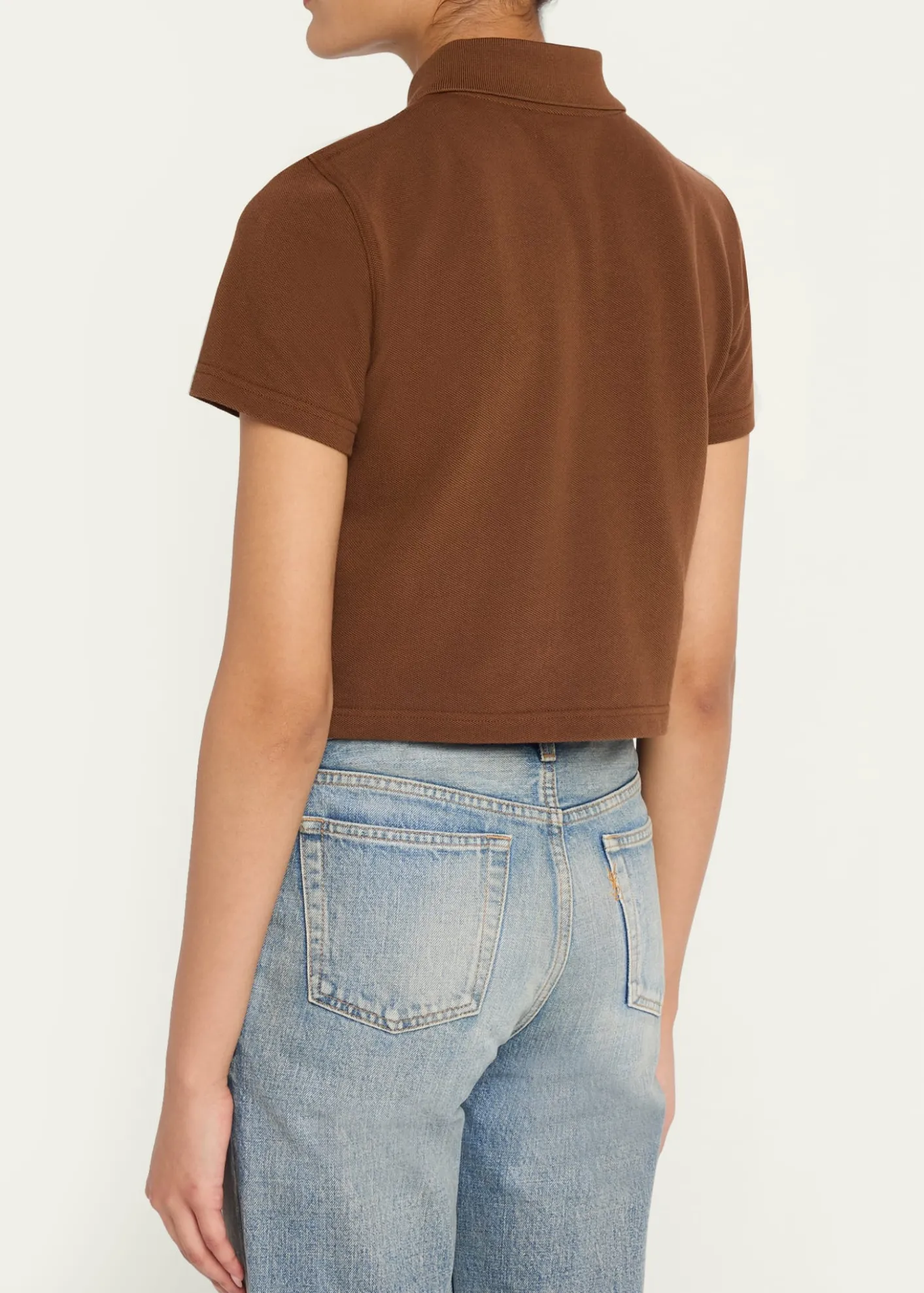 Saint LaurentYSL Cotton Pique Crop Polo Shirt