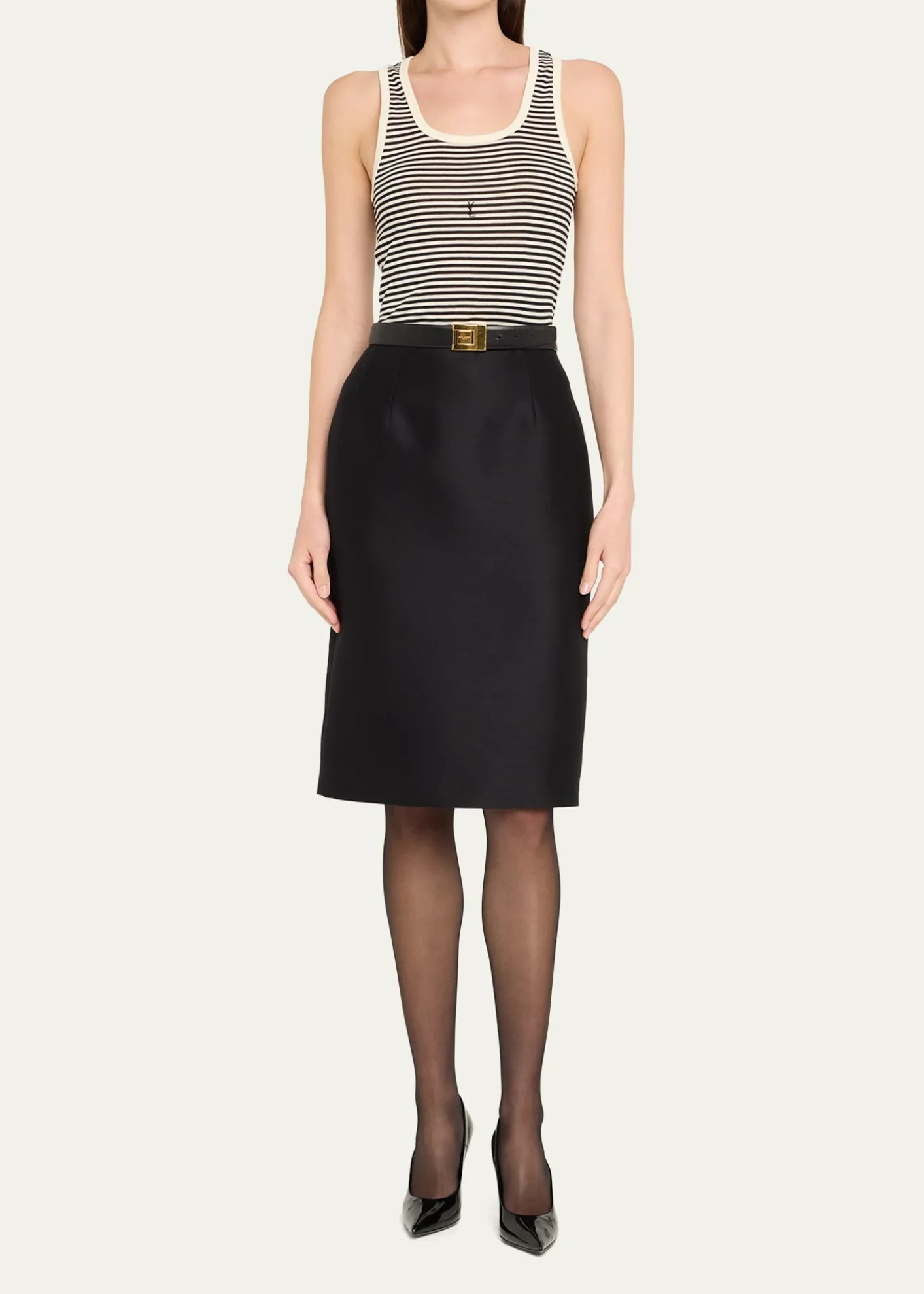 Saint LaurentYSL Logo Striped Tank Top