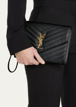 Saint LaurentYSL Monogram Flap Clutch Bag in Grained Leather