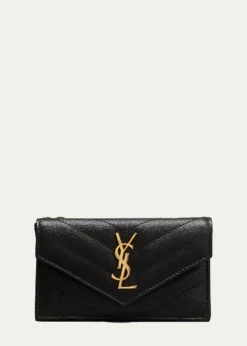Saint LaurentYSL Monogram Flap Card Case in Grained Leather
