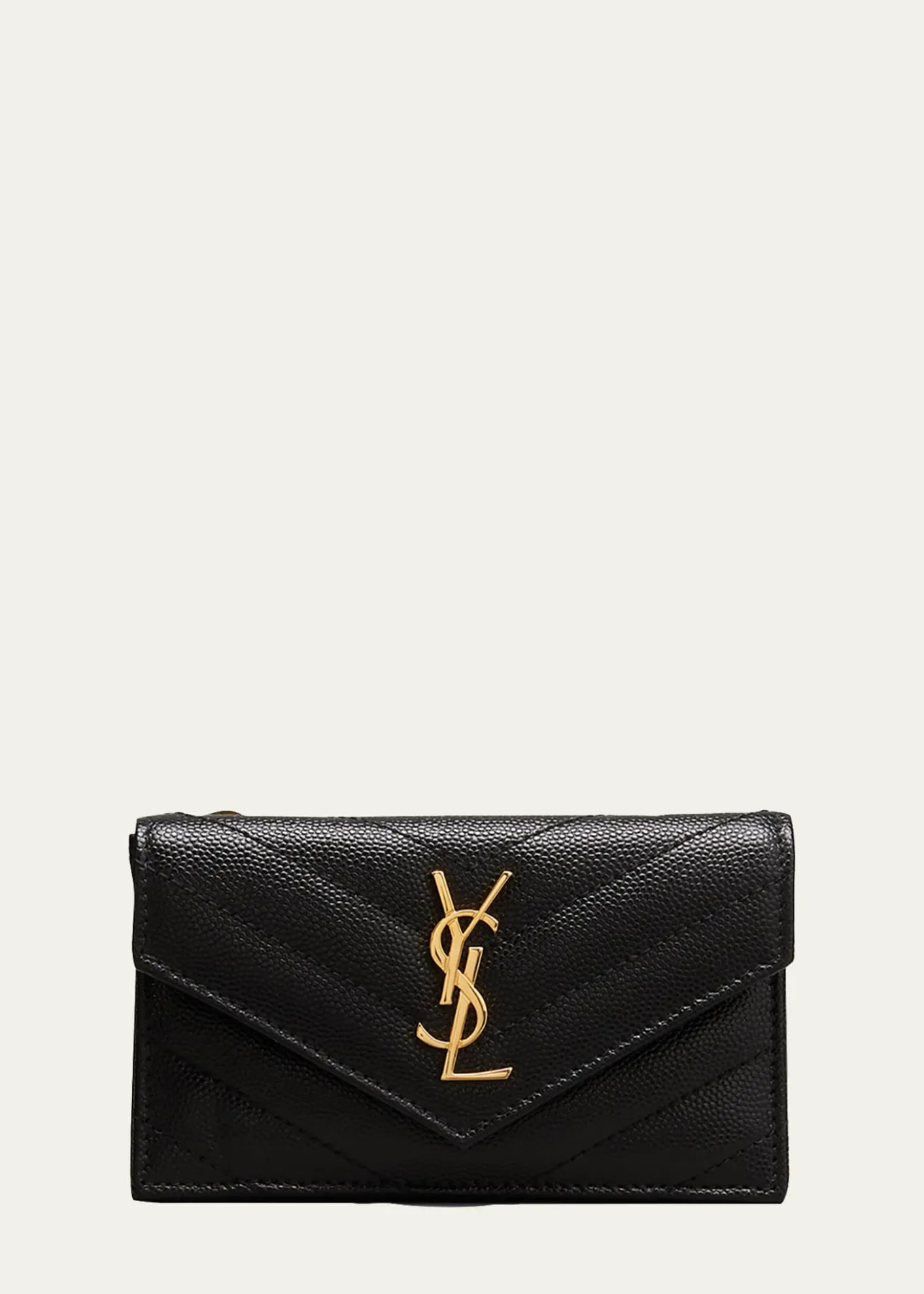 Saint LaurentYSL Monogram Flap Card Case in Grained Leather