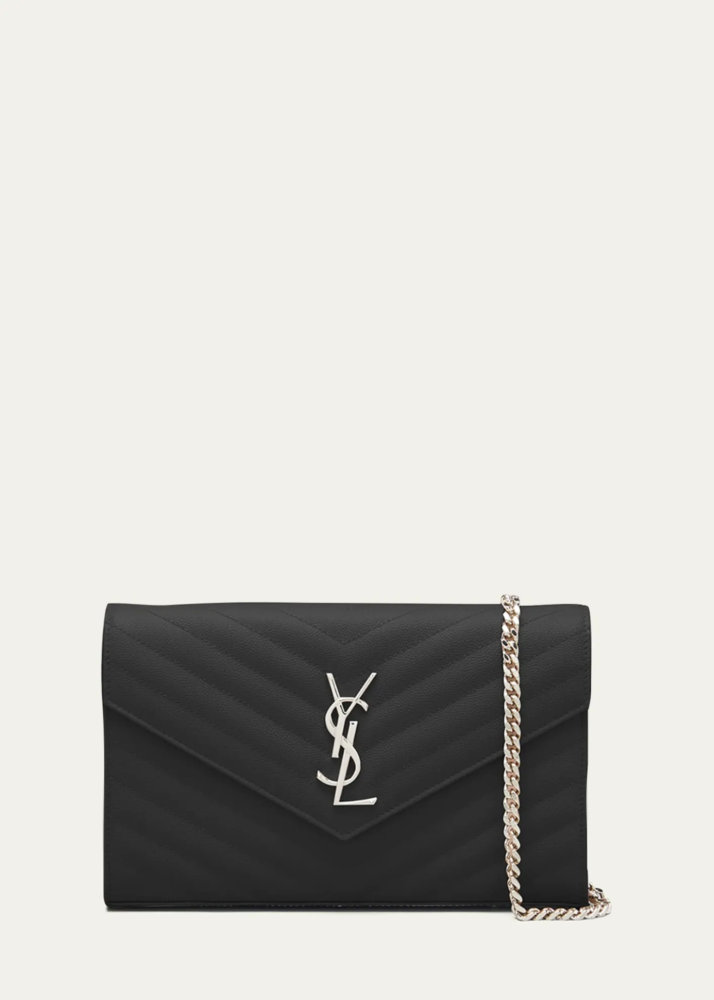 Saint LaurentYSL Monogram Large Wallet on Chain in Grained Leather
