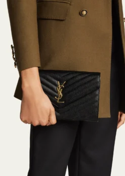 Saint LaurentYSL Monogram Large Wallet on Chain in Grained Leather