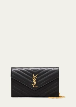 Saint LaurentYSL Monogram Large Wallet on Chain in Grained Leather