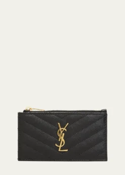 Saint LaurentYSL Monogram Small Ziptop Card Case in Grained Leather