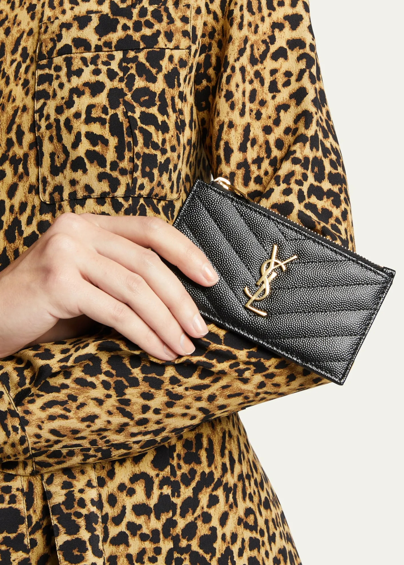 Saint LaurentYSL Monogram Small Ziptop Card Case in Grained Leather