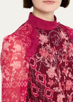 SaloniJacqui-B Belted Floral Silk Midi Dress