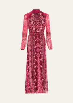 SaloniJacqui-B Belted Floral Silk Midi Dress