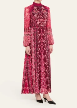 SaloniJacqui-B Belted Floral Silk Midi Dress