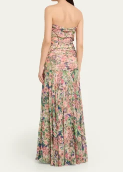 SaloniKristie Strapless Floral Drop-Waist Gown