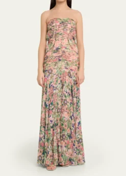 SaloniKristie Strapless Floral Drop-Waist Gown