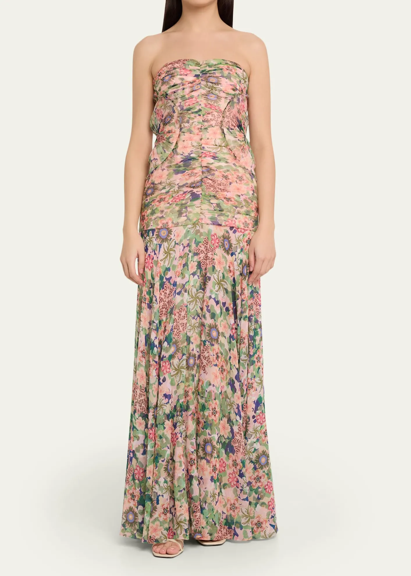 SaloniKristie Strapless Floral Drop-Waist Gown