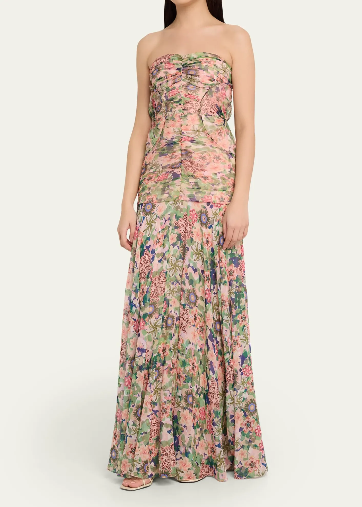 SaloniKristie Strapless Floral Drop-Waist Gown