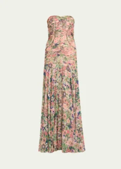 SaloniKristie Strapless Floral Drop-Waist Gown