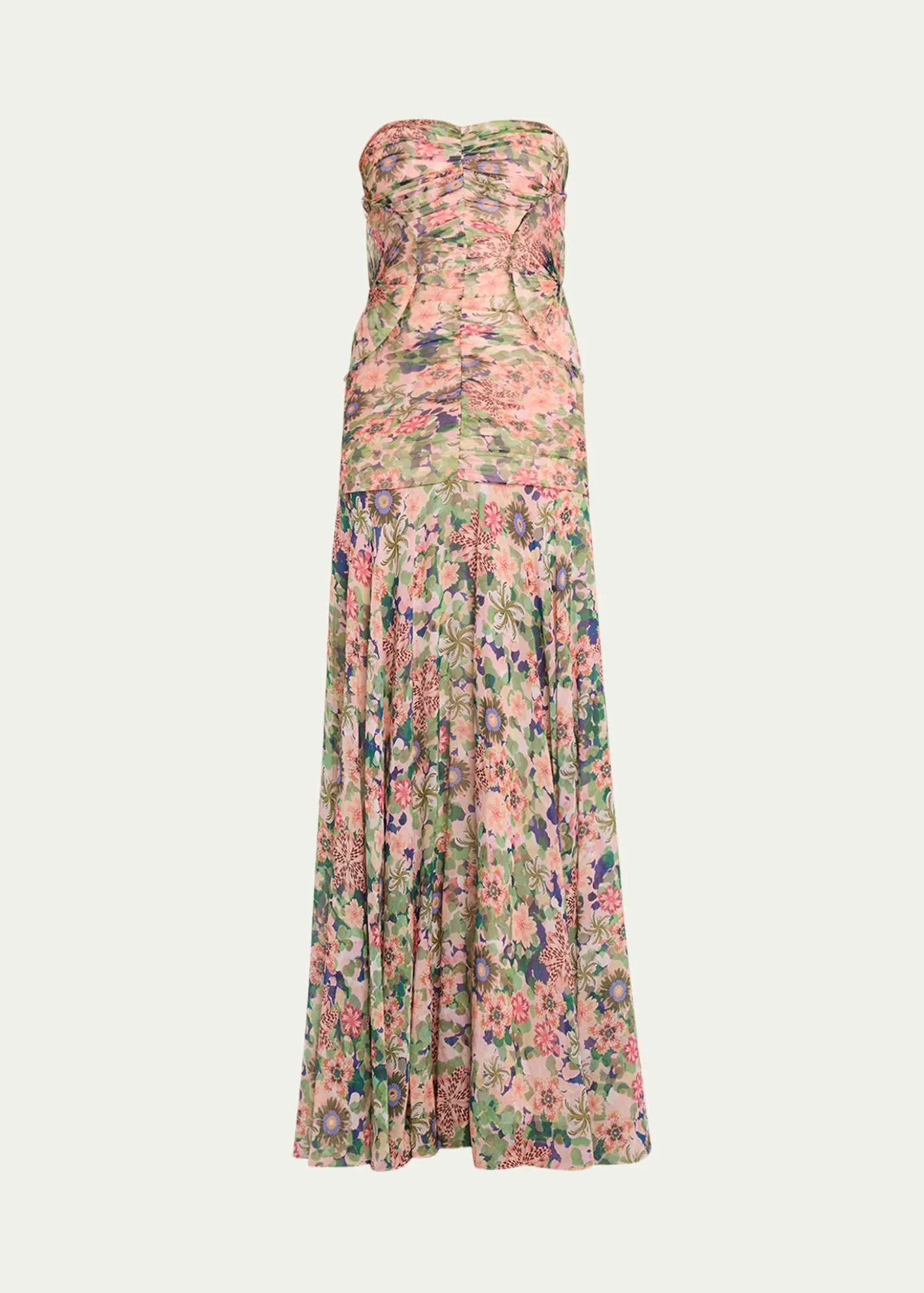 SaloniKristie Strapless Floral Drop-Waist Gown