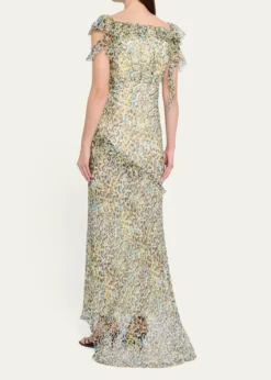 SaloniNina Leopard Ruffled Chiffon Dress