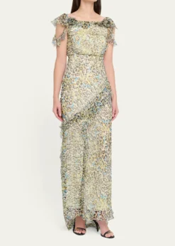 SaloniNina Leopard Ruffled Chiffon Dress