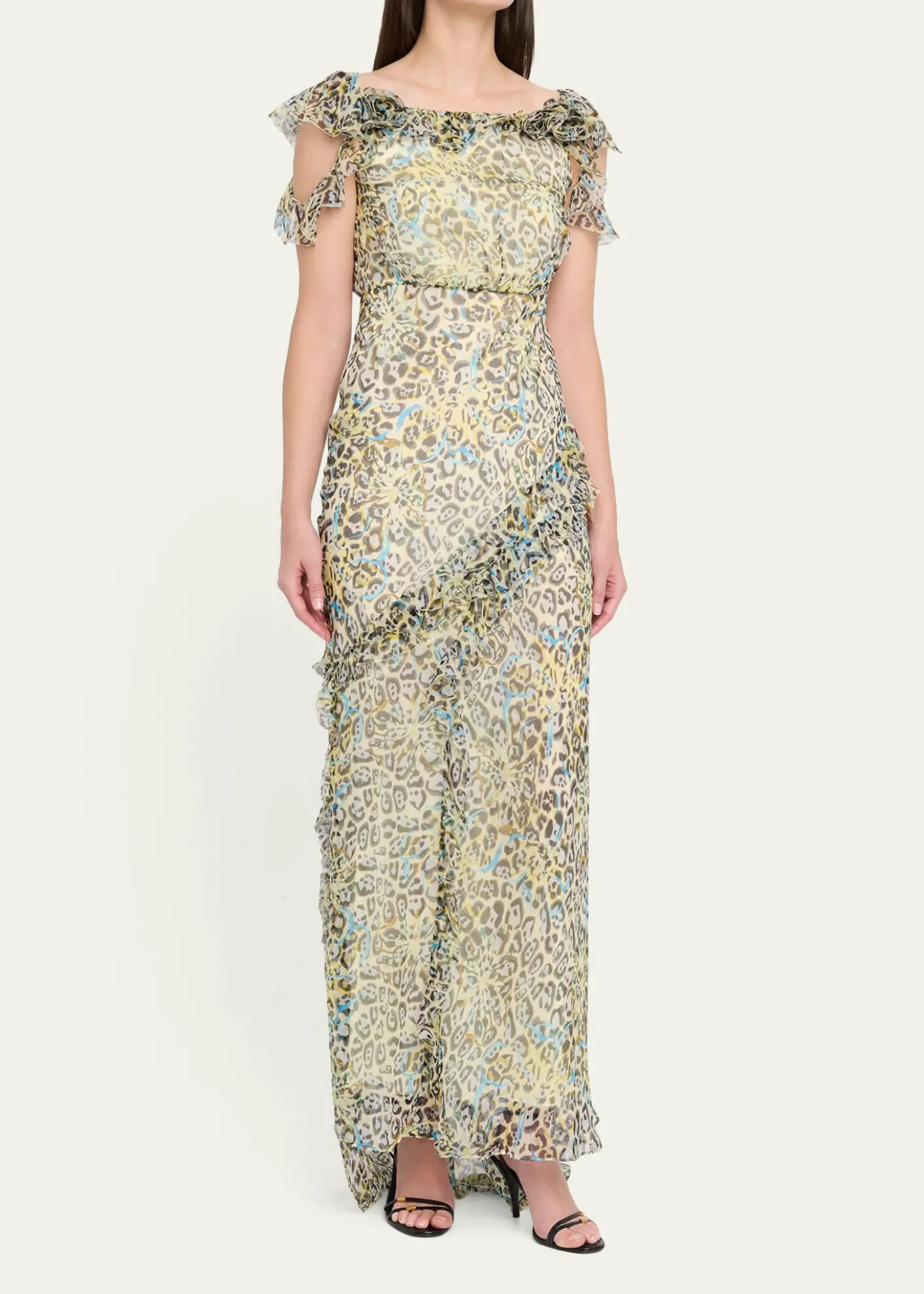 SaloniNina Leopard Ruffled Chiffon Dress
