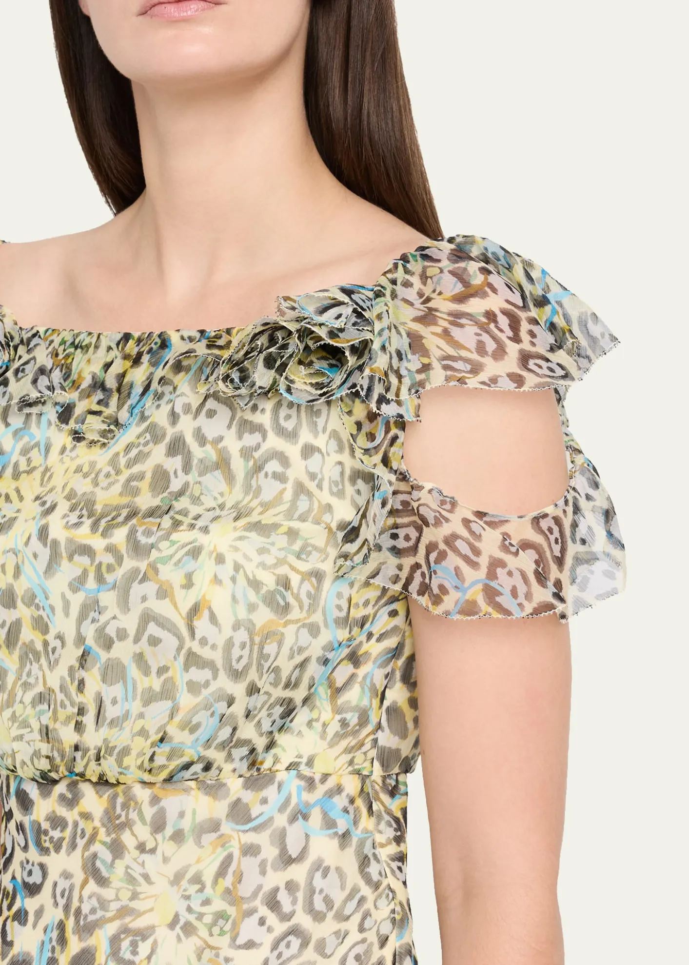 SaloniNina Leopard Ruffled Chiffon Dress