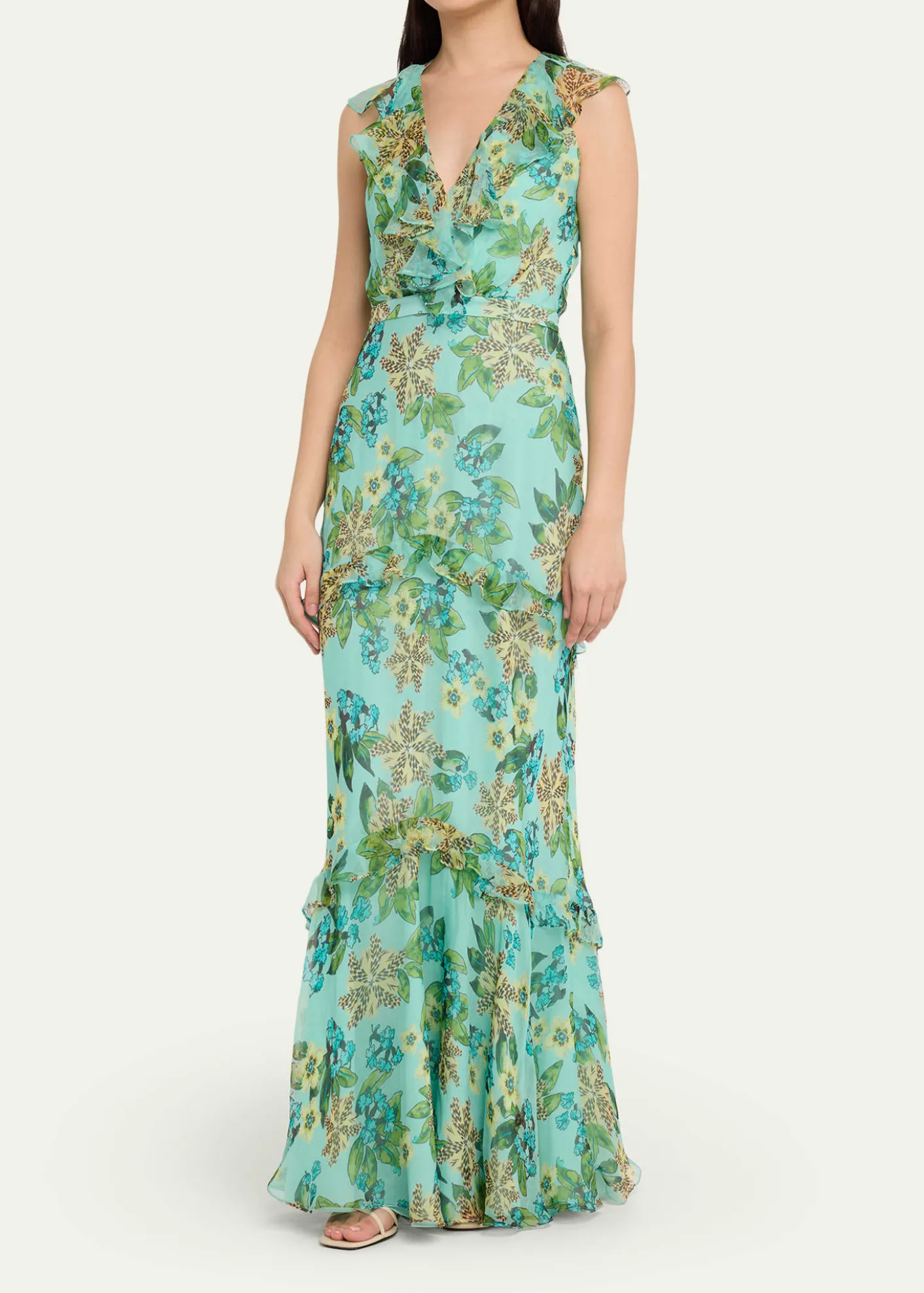 SaloniRita Floral Sleeveless Ruffle Dress