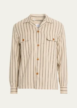 Salvatore PiccoloMen's Cotton Multi-Stripe Dual-Pocket Overshirt
