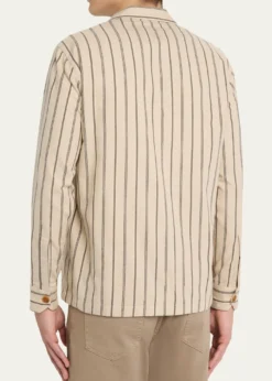 Salvatore PiccoloMen's Cotton Multi-Stripe Dual-Pocket Overshirt