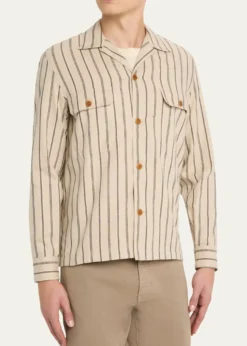 Salvatore PiccoloMen's Cotton Multi-Stripe Dual-Pocket Overshirt