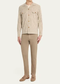 Salvatore PiccoloMen's Cotton Multi-Stripe Dual-Pocket Overshirt