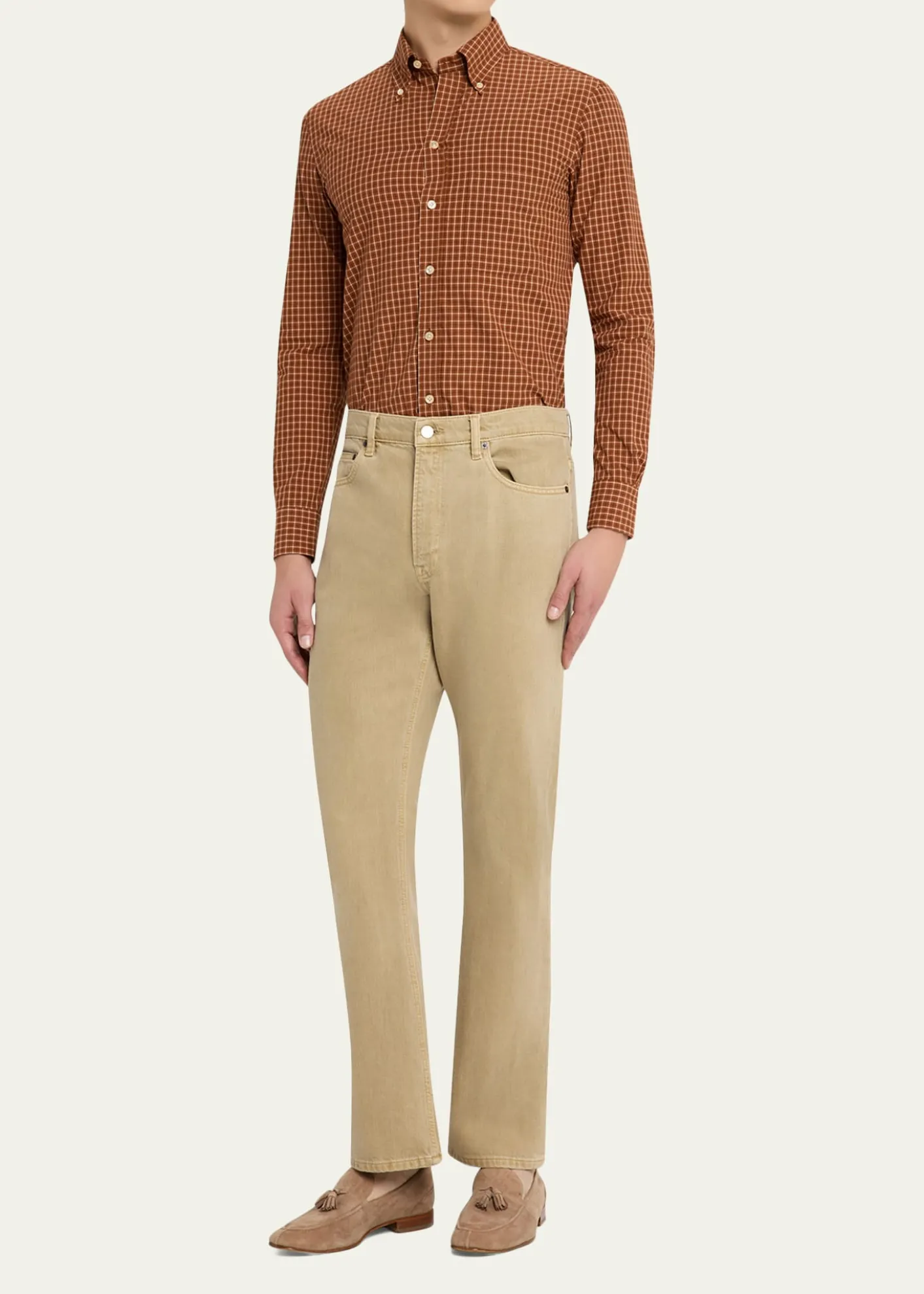 Salvatore PiccoloMen's Cotton Windowpane Plaid Sport Shirt