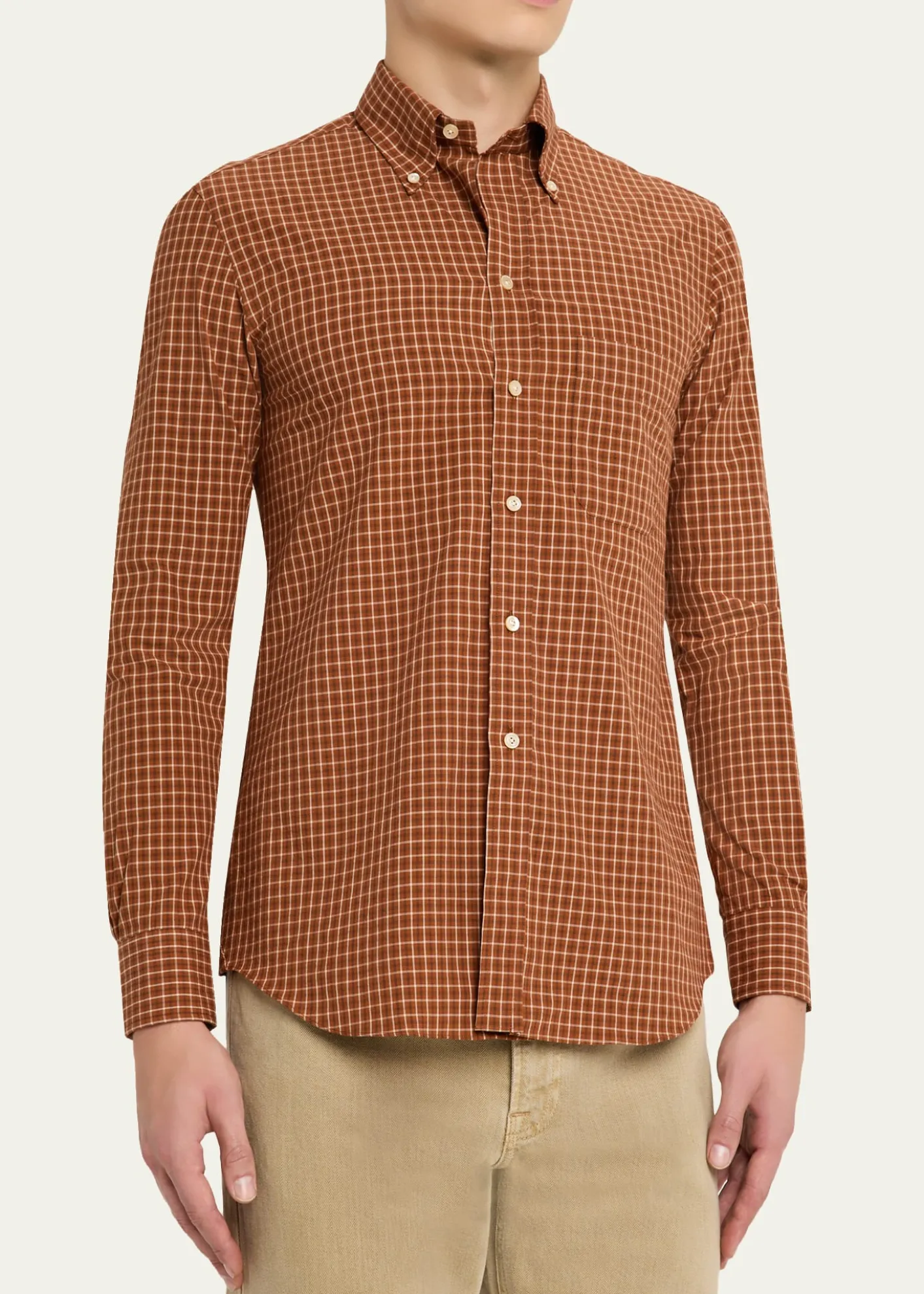 Salvatore PiccoloMen's Cotton Windowpane Plaid Sport Shirt
