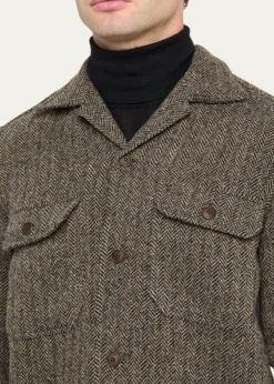 Salvatore PiccoloMen's Herringbone Wool Dual-Pocket Overshirt