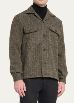 Salvatore PiccoloMen's Herringbone Wool Dual-Pocket Overshirt