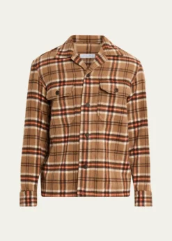 Salvatore PiccoloMen's Wool and Cashmere Double-Pocket Plaid Overshirt