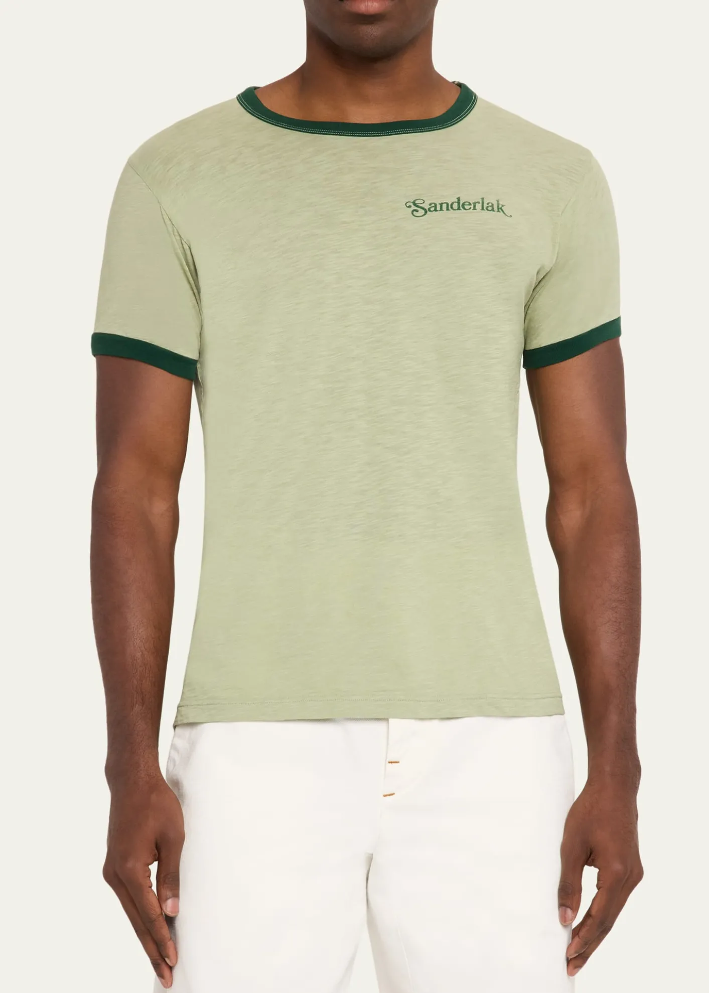 SanderlakMen's Contrast-Rib Logo Crewneck T-Shirt
