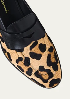 SantoniFacile Leather Leopard Penny Loafers