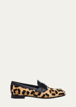 SantoniFacile Leather Leopard Penny Loafers