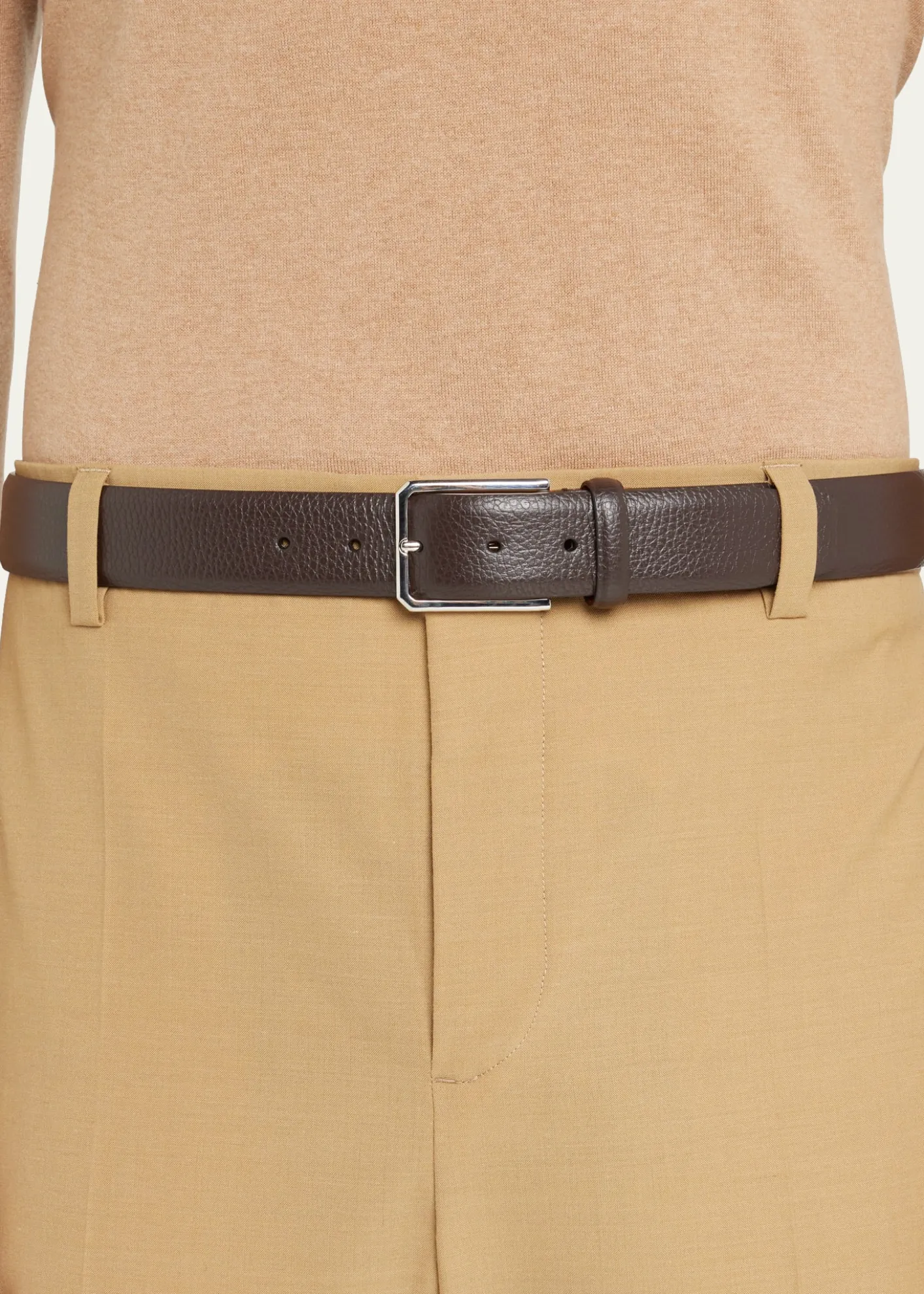 SantoniMen's Rectangle Buckle Grained Leather Belt