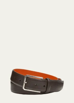SantoniMen's Rectangle Buckle Grained Leather Belt