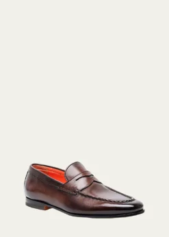SantoniMen's Door Burnished Leather Penny Loafers