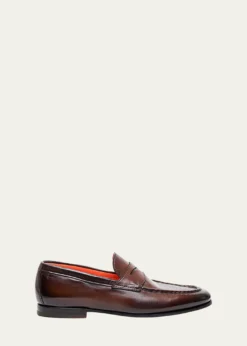 SantoniMen's Door Burnished Leather Penny Loafers