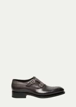 SantoniMen's Kaj Brogue Leather Double-Monk Strap Loafers