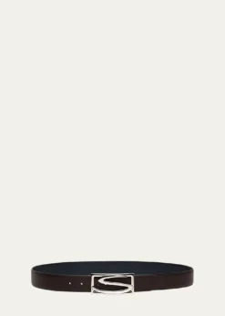 SantoniMen's Rectangle S-Buckle Reversible Leather Belt