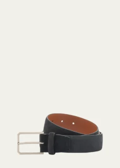 SantoniMen's Square-Buckle Suede Belt