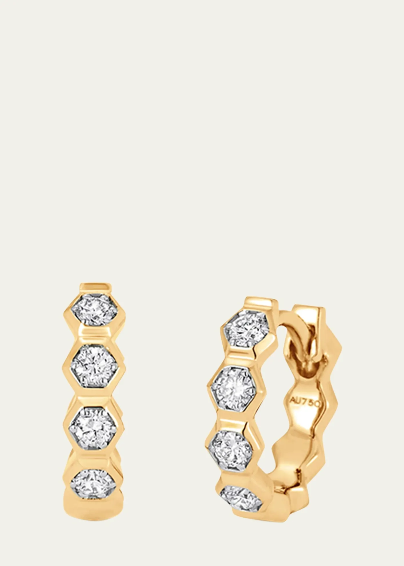 Sara WeinstockHoney Comb 18K Gold & Diamond Huggie Earrings