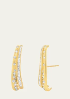 Sara WeinstockPapua 18K Gold & Curved Double Row Diamond Earrings