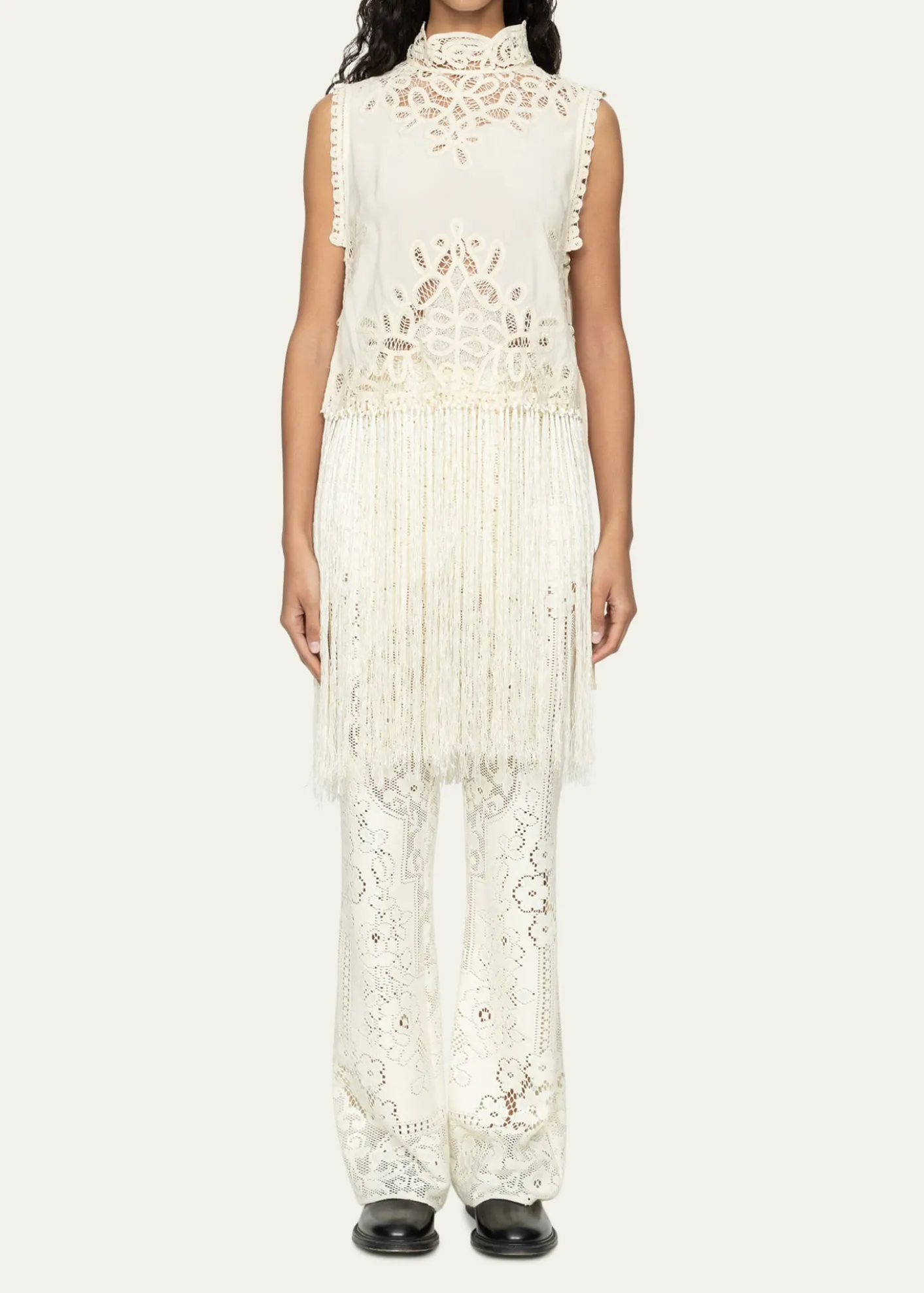 SeaAdelina Battenberg Lace Fringe-Trim Top