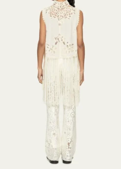 SeaAdelina Battenberg Lace Fringe-Trim Top