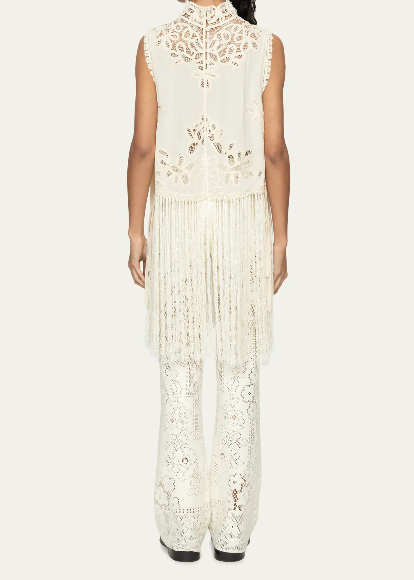 SeaAdelina Battenberg Lace Fringe-Trim Top